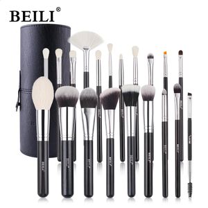 Beili Black 12/20/22PCS Makijaż Zestaw Naturalny kozie włosy proszek podkład do cienia do cienia do powiek Make Up pędzel 240327