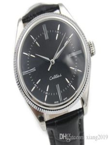 Cellini Series 18k Silver mechanical watch Black leather Black Surface High quality automatic MENS watches1495525