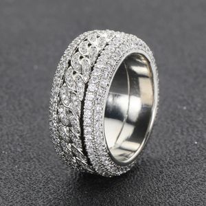 Hoyon Diamond Kształt Kubańskie pierścienie dla mężczyzn S925 Srebrne złote pierścienie 3 warstwy Hip Hop Goregous Browling Jewelry240327