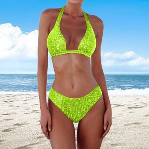 Menas de banho feminina Swimsuit 2024 Trend lantejas de biquíni sexy moda três pontas de praia de duas peças