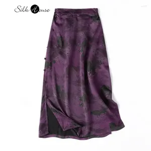 Skirts 2024 Women's Commuter Spring 45MM Gambiered Guangdong Gauze Purple Tie Dyed Kirin Elastic Waist Split Wrap Hip Skirt