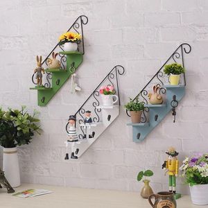 Hooks Display Ladder Home Keys Shelf Wall Retro Wood Decor Rack Background Tray Ornaments Hanging Iron Art Storage