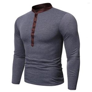 Męskie bluzy męskie Mężczyźni Spring Spring T-shirt V Szyja Długie rękaw Sym Slim Fit Button Solid Kolor cienki miękki prosty styl pullover swobodny top