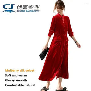 Casual Dresses Silk Velvet Women's Dress Shirt Style Lace-up Long Skirt Youth Fashion Street Soft Comfortable And Smooth