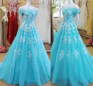 Off the Shoulder Bateau Neck Mint Green Tulle Aline Applique Prom Dress Reals aftonklänningar Black Girl Prom Gowns7767723