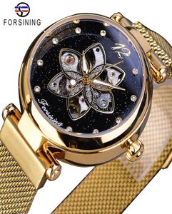 Forsining New Arrival Mehanical Womens Watch Top Brand Luxury Diamond Gold Mesh Waterproof Female Clock Fashion Ladies Watches220c1039413
