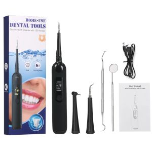 Removedor de cálculo elétrico de clareamento Removedor de tártaro de dente com o kit de limpeza de dentes de luz LED com sonda espelho oral dentes USB limpos