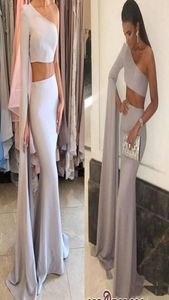 Sexy Two Pieces One Shoulder Mermaid Long Evening Dresses Satin Zipper Back Formal Evening Gowns Prom Dress Robe De Soiree5826238