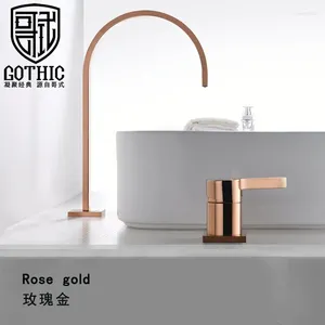 Badrum diskbänk kranar minimalism stil kran rose guld däck monterat enkelhandtag svart krom utbrett vattenfall tvättbassäng blandare kran
