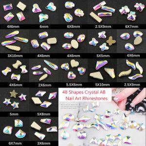 Tillbehör 30st Crystal AB 3D Flatback Glass Nail Art Rhinestones Fancy Shaped Crystals Stones for DIY Nails Art Decorations