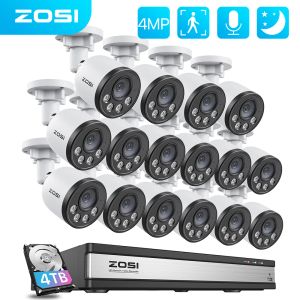System ZOSI 5MP 16CH PoE CCTV Video Surveillance System with Audio Outdoor Night Vision PoE Security IP Cameras 4TB for 24/7 Recording