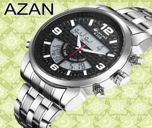 611 Nytt rostfritt stål LED Digital Dual Time Azan Watch 3 Colors Y190521038030441