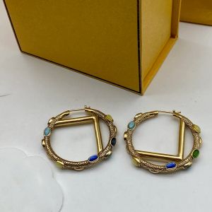 Lyxkvinnorörhängen cirkelörhängen inbäddade med ädelstenar designer grova öronringar märke f dubbel slinga spänne öron studs vintage juveler