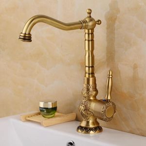 Bathroom Sink Faucets Monite Antique Brass Basin Faucet Long Spout Wash Tap 360 Rotation Single Handle Swivel Black Kitchen Mixer