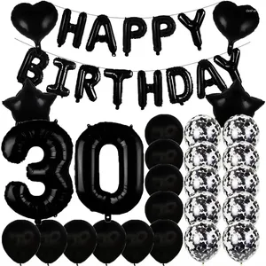 Party Decoration Black 30th Happy Birthday Decorations Number 30 Balloons Foil Star Heart Confetti Latex Balloon Jubileum Tillbehör