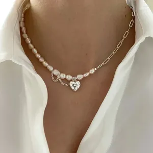 Цепи женщины серебряный цвет ожерелье модный элегантный асимметрический цепь жемчужины гладкие любовь сердца невесты ювелирные аксессуары творческий подарок