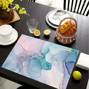 Halılar 1/4pcs Keten Placemats Square Mermer Desen Masa Padleri Basit Dekorasyon Mat Kahve Padü Ev Kasesi Tabağı Ev Dekor