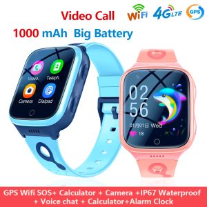 Relógios 4G Kids Assista Câmera SOS IP67 Água GPS Wi -Fi Chamada de Chamada Rastreador Localização lbs lbs Assista Kid Crianças assistir K9