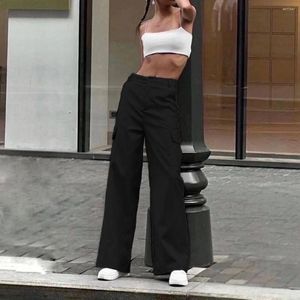 Women's Pants Y2K Women Vintage Cargo Streetwear Korean Harajuku Solid Color Beige Sweatpants Wide Leg For Joggers Trousers