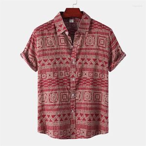 メンズカジュアルシャツレトロ幾何学テクスチャー3Dプリントハワイアンシャツの男性夏の短袖