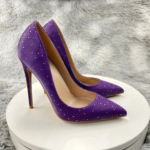 Отсуть обувь модные стили женщины с высоким каблуком бренд модные насосы сексуальный острый ноги 8 см 10 см 12 см удобный свадебный фиолетовый