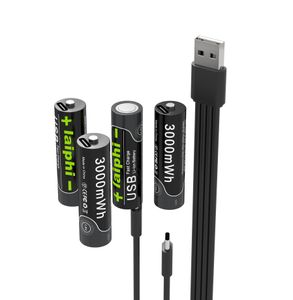 LAIPHI AAA laddningsbar1.5V litiumbatteri pile1.5V AA USB C Uppladdningsbart batteri, 4-i-1-kabel, AA 3000MWH AAA 1110MWH