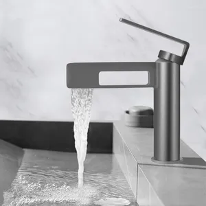 Bathroom Sink Faucets Gun Grey Brass Basin Faucet Mixer & Cold Single Handle Deck Mounted Creative Design Waterfall Tap Black/White