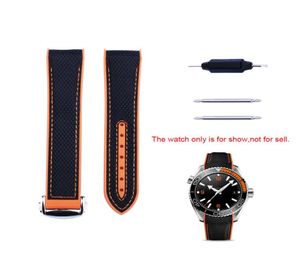 20 21 22 mm schwarzer Orange Gummi -Uhrenbandgurt für Omega Seamaster Planet Ozean 300m 600m 43 5mm 600m 45 5mm21232004686