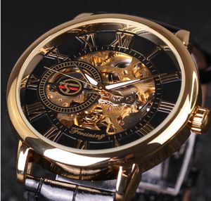 時計の男性贅沢な時計中国人MAN039Sカジュアルゴールドダイヤルホローマニュアルメカニカルレザーストラップ2218215