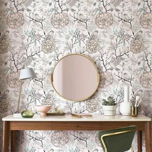 Sfondi Elegante fiore buccia e bastone da parati a bastone rosa chiaro floreale rimovibile decorazioni da parete in PVC mobili da letto decorazioni per la casa decorazioni