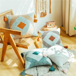 Pillow Case American Rhombus Feather Bedroom Bedside Tassel European And Style Plush Sofa Cushion Cover