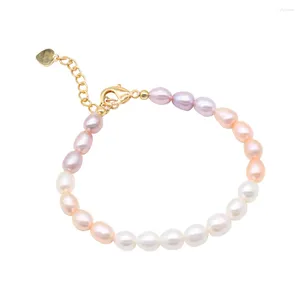 Strand Mix Natural Color Rice Pearl Bracelets 6-7 mm White Pink Lavender Oval 5pcs/Lot PB001