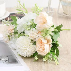 Decorative Flowers Hydrangea Artificial Peony Bouquet Silk Ball Stage Table Fake Blooming Wedding Blue Home Centerpieces Decoration Fl Y5O3