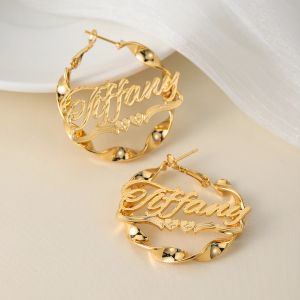 Altri orecchini da nome personalizzati 14K dorato 30100mm hip hop sexy twist hoop culo personalizzato in bambù gioielli personalizzati per femmina