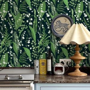 Tapety Świeży zielony liść wodoodporny pvc tapeta retro ciemna skórka botaniczna i kij Spring Flower Decor salon