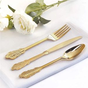 Einweg-Geschirr Steak Retro Gold Plated Messer und Fork Plastikgeschirr Western Dreikeiler Verdickungslöffel Grade