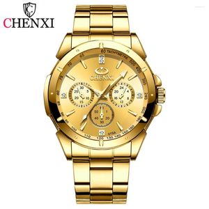 Нарученные часы Chenxi Luxury Golden Dial Mens Mens Watch Fashion Quartz Watch Мужчины из нержавеющей стали водонепроницаемы