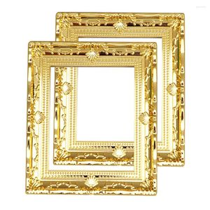 Frames 2 Pcs House Model Supplies Plastic Miniature Toy Gold Picture Adorable Furniture Abs Landscaping Decor Child