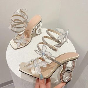 Sandali aneikeh stile strano stile metallico tacchi gladiatori donne estate di moda peep punta farfalla scarpa ad abito party quadrate