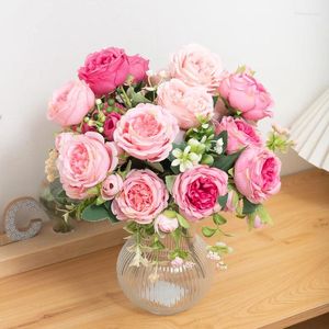 Decorative Flowers 30cm Artificial Rose Pink Selling Silk Peony Bride Big Bouquet Indoor Wedding Home Party Decoration DIY