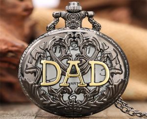 Vine Retro Black Golden Dad Design Pocket Watch Father Men Analog Quartz Watches Halsbandkedja Födelsedagspresent till Male7200446