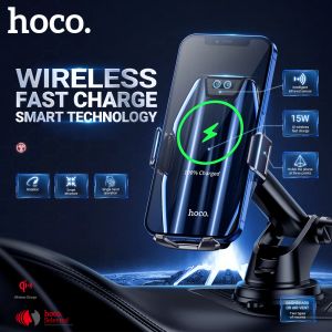 Ladegeräte Hoco Wireless Car Ladegerät 15W 10W Qi Schnellladung Auto Klemme Mount Dashboard Air Entlüftungshalter Smart Infrarot Telefonhalter