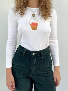 Женские рубашки T -2K графический с длинным рукавом топ женщин милый узор рубашка с рубашкой с рубашкой 2000 -х годов уличная одежда