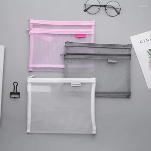 Lagringspåsar A5 Clear Mesh Bag Portable Makeup Student Test Paper Organizer Stationery Office File Folder Document