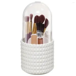 Storage Boxes Stylish Makeup Brush Holder 360-degree Rotating Cosmetic Organiser With Dustproof Cover Capacity For Lipsticks Drawers