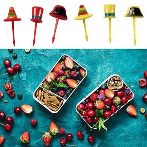 Forks 1 Set Cute Cartoon Hat Children Fruit Fork Plastic Bento Lunch Snack Cake Dessert Toothpick Kitchen Tableware Decoration