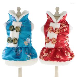 Vestuário de roupas de cachorro roupas chinês roupas de inverno gato vestido de estimação de pet sang terno cheongsam primavera festival roupas de cachorro casaco de cachorro roupas de roupa