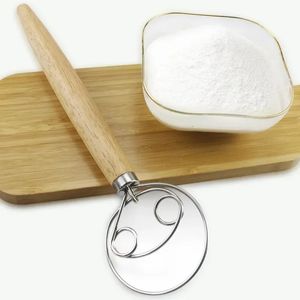 10 pollici pasta danese frusta inossidabile in acciaio inossidabile in stile olandese miscelatore a mano impasto manico in legno strumenti di cottura da cucina frullatore artigianale