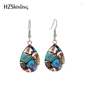 Dangle Earrings 2024 Teardrop Hoop Sportball Tennis Rugby Painting Hook Glass Cabochon Stainless Steel Jewelry