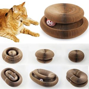 Magic Organ Foldable Cat Scratch Board Toy with Bell Cat Grinding Claw Cat Climbing Frame Round Corrugated Cats Interactive Toys 240403